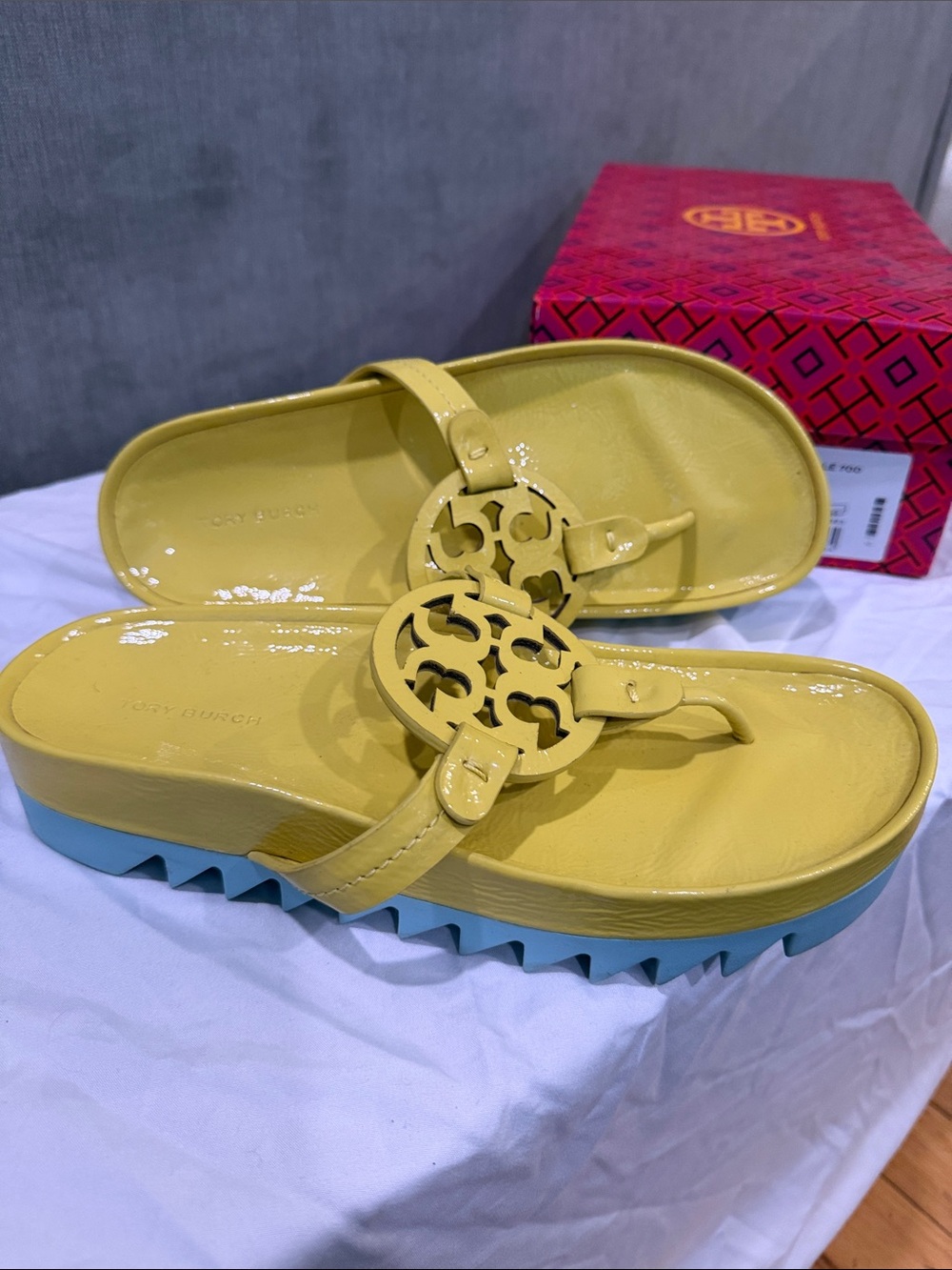Tory Burch Miller Cloud Lug Soft Patent Leather Sandals